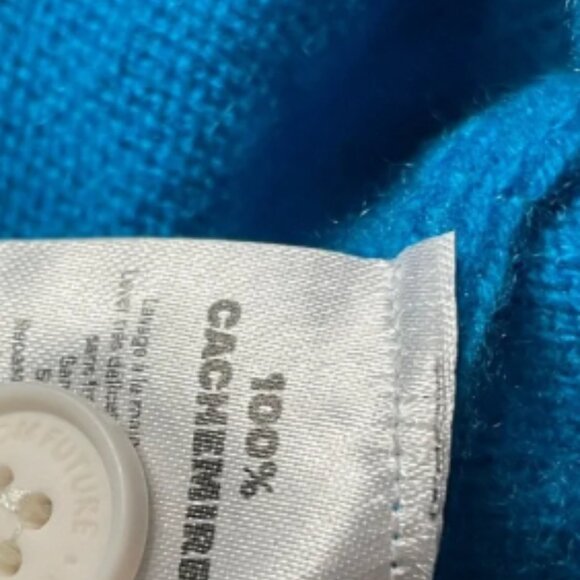 SMALL Pure Cashmere Long Sleeve V Neck Cardigan Sweater Teal Blue/Cream NWOT- - Picture 4 of 7